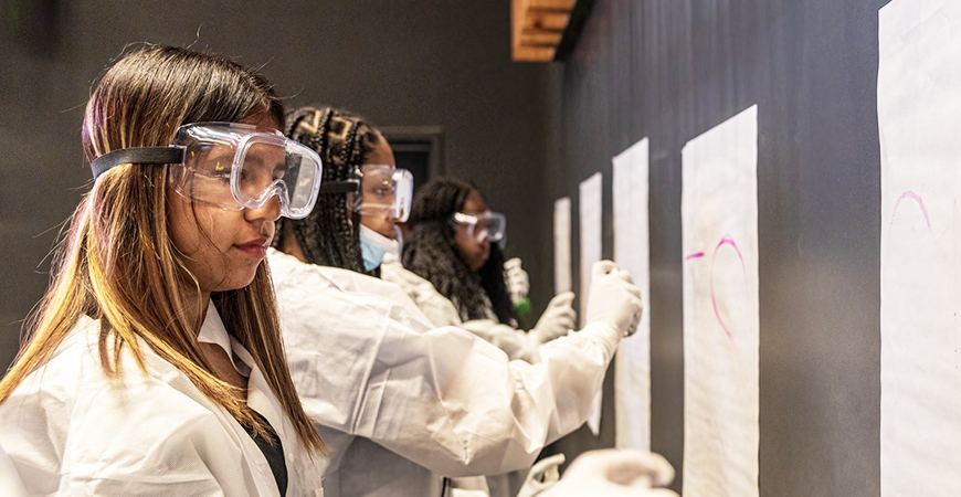 Local high school students participate in a chemistry demonstration at UC Merced.
